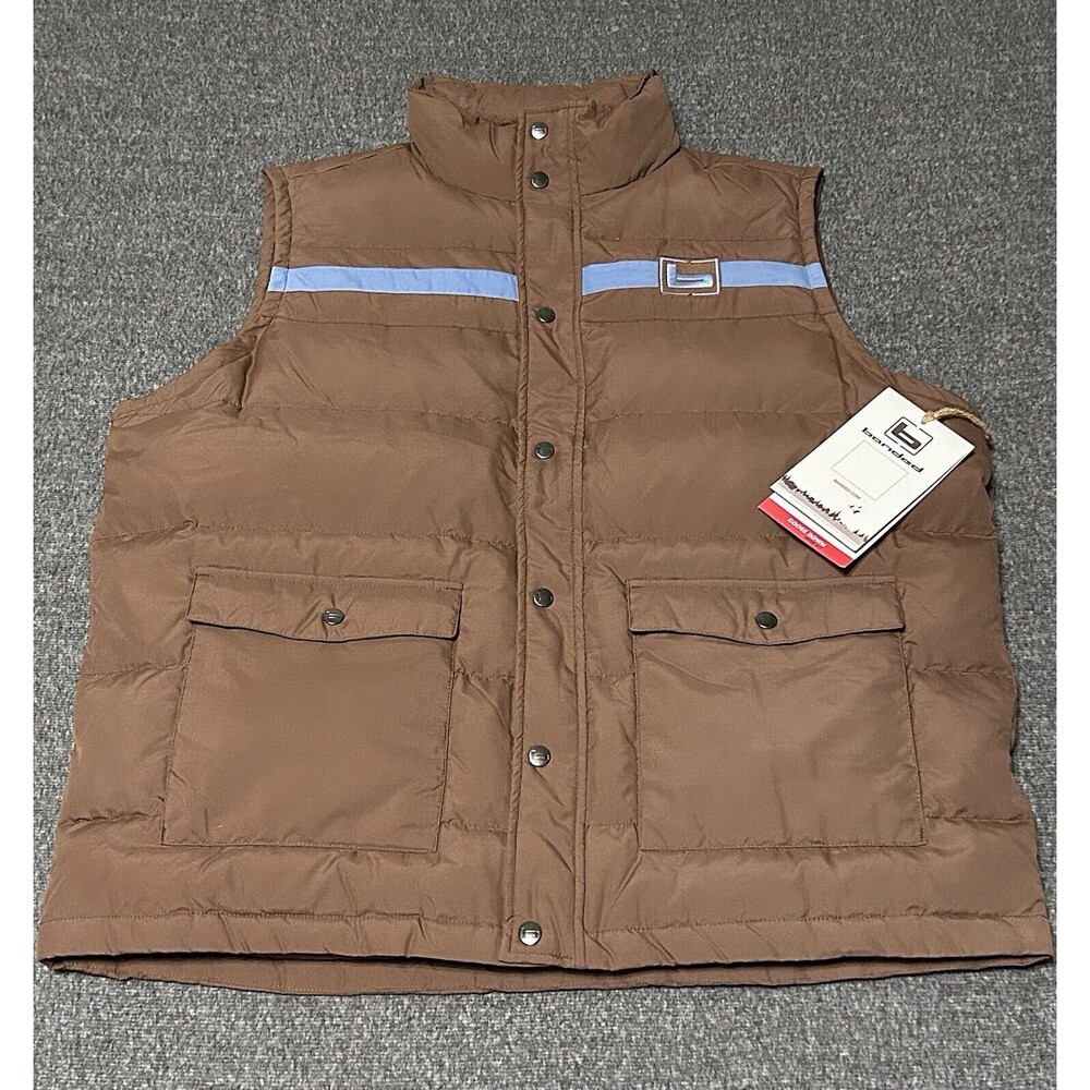 Vtg Banded Men's Hunting Goose Down Vest Snap Brown w/ Blue Stripe (Sz XL) NWT